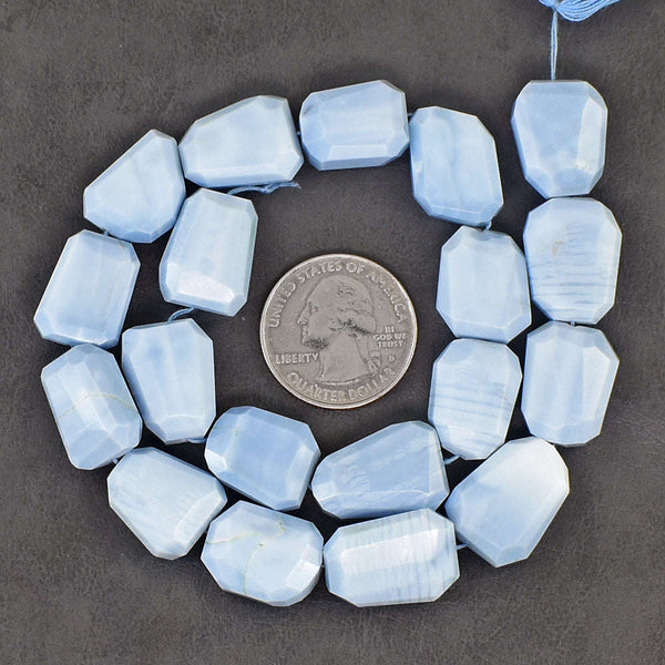 gemsmore:14 Inches Natural 266 Carats Genuine Blue Opal Beads Strand