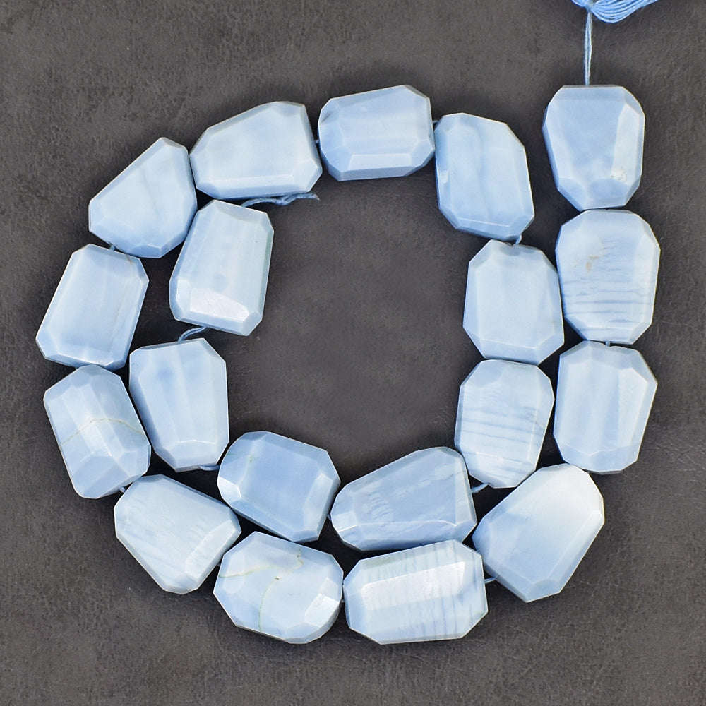 gemsmore:14 Inches Natural 266 Carats Genuine Blue Opal Beads Strand