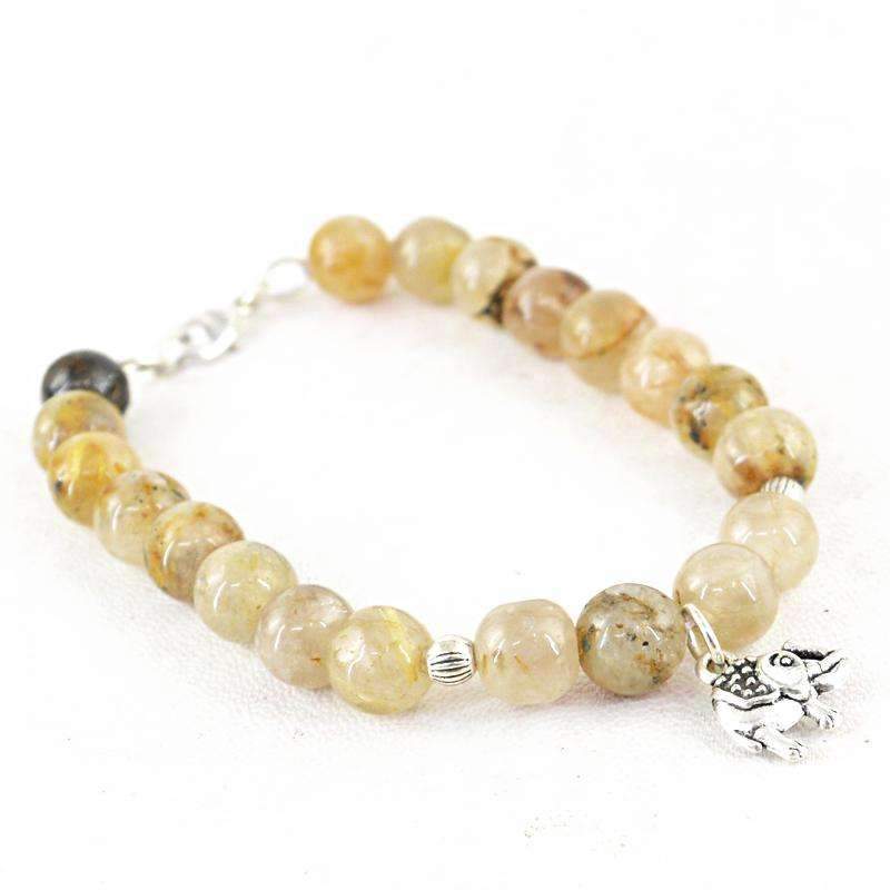 gemsmore:143.50 Cts Rutile Quartz Bracelet Natural Round Shape Untreated Beads