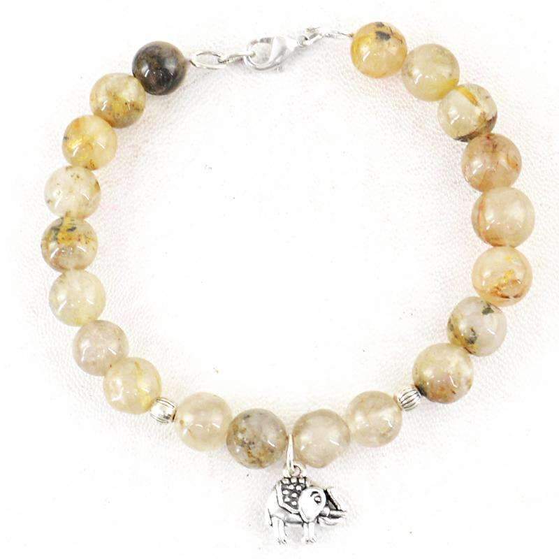 gemsmore:143.50 Cts Rutile Quartz Bracelet Natural Round Shape Untreated Beads