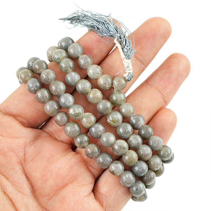 gemsmore:108 Prayer Mala Natural Grey Agate Necklace Round Shape Untreated Beads