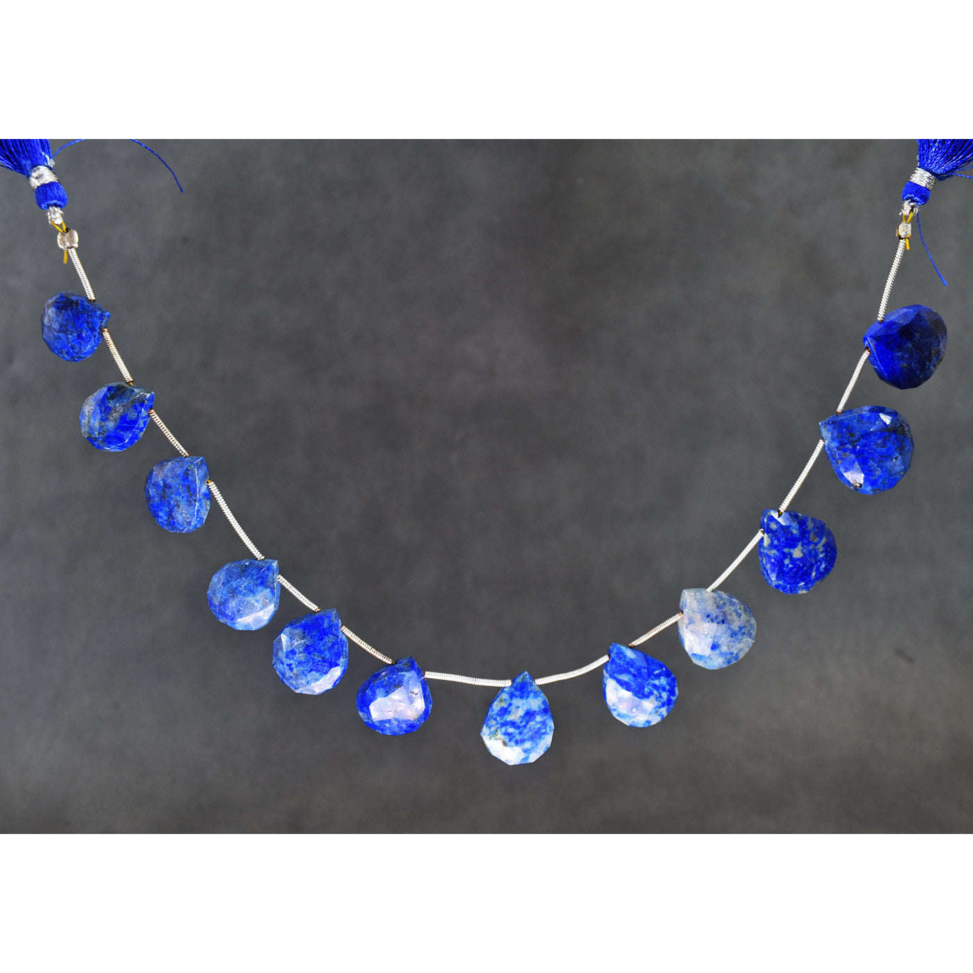gemsmore:170 Carats Genuine Lapis Lazuli Faceted Beads Strand Of 10"
