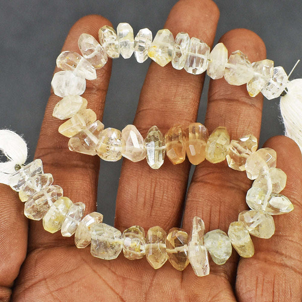 gemsmore:180 Carats Genuine Amazing Golden Rutile Quartz Beads Strand Of 08 Inches
