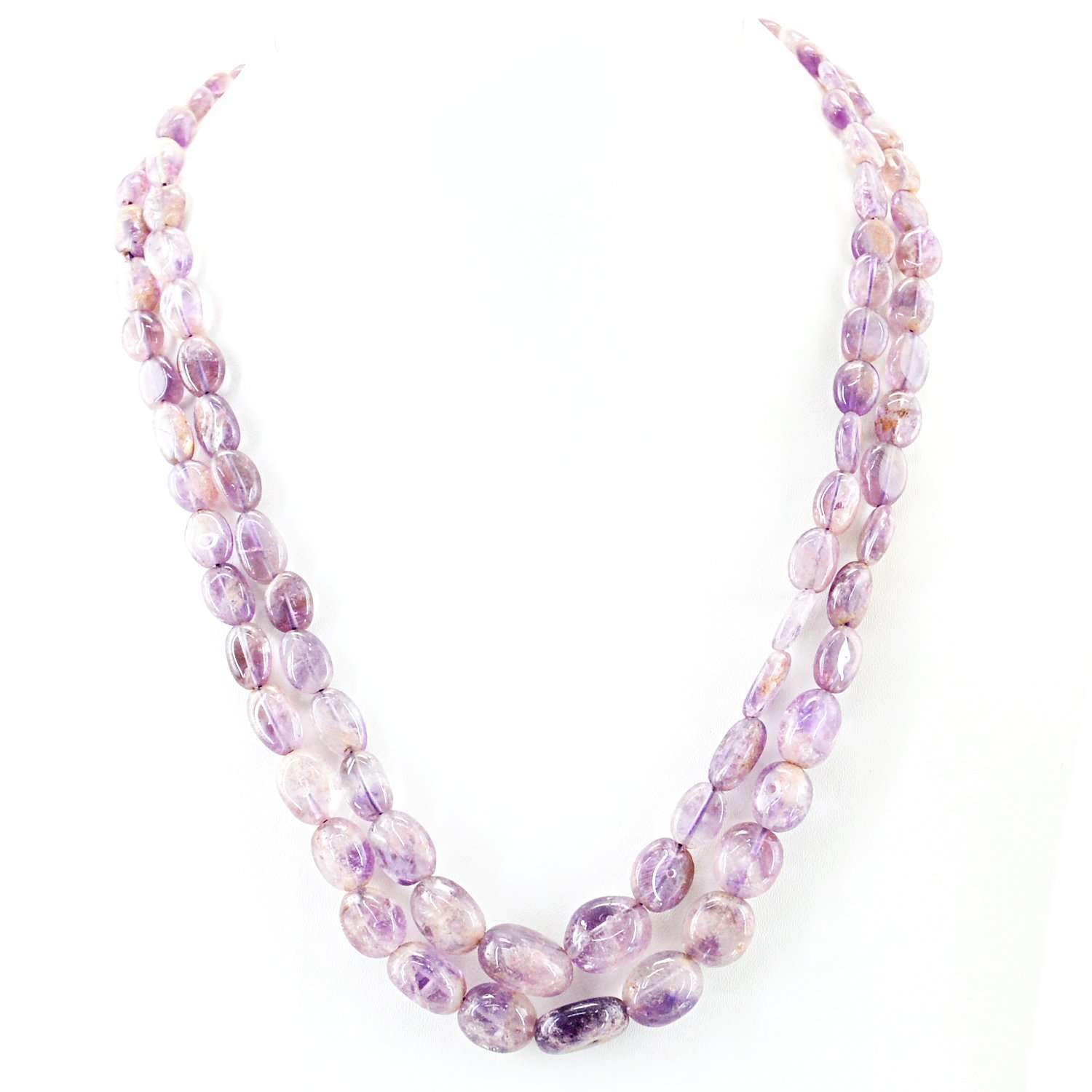 gemsmore:2 Line Bi-Color Amethyst Necklace Natural Untreated Beads