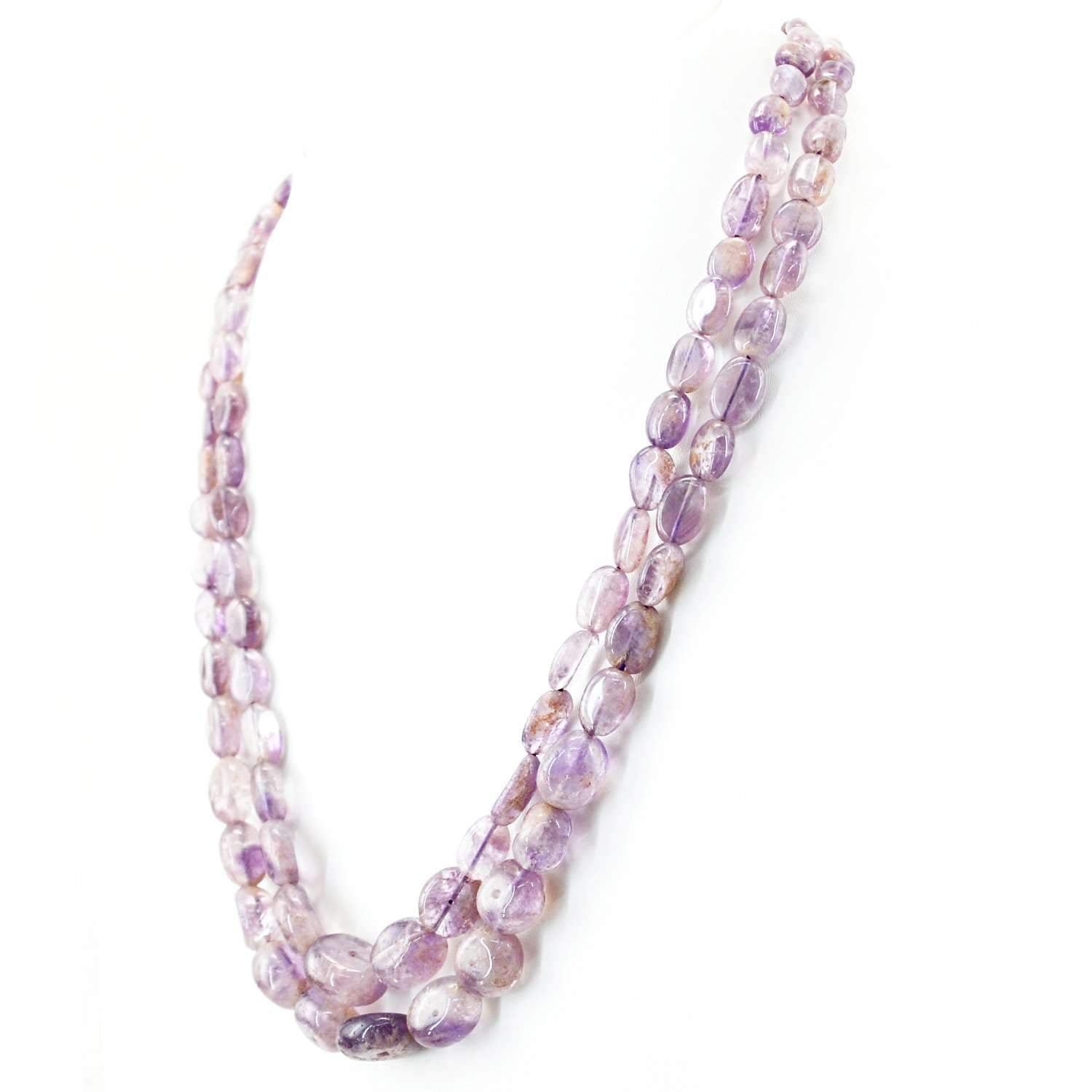 gemsmore:2 Line Bi-Color Amethyst Necklace Natural Untreated Beads