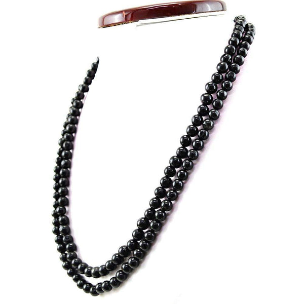 gemsmore:2 Line Black Spinel Necklace Natural Round Shape Untreated Beads