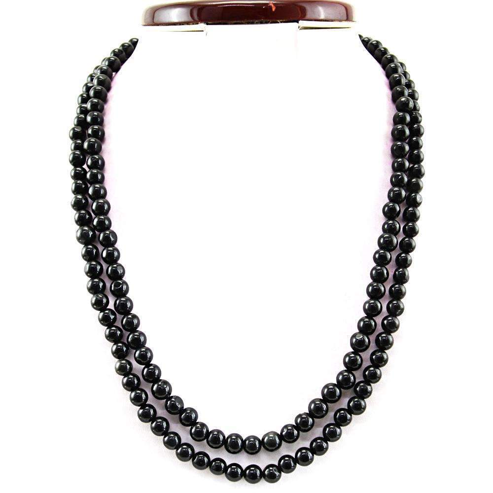 gemsmore:2 Line Black Spinel Necklace Natural Round Shape Untreated Beads