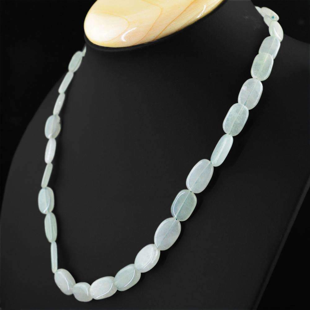 gemsmore:2 Line Green Aquamarine Necklace Natural Oval Shape Untreated Beads