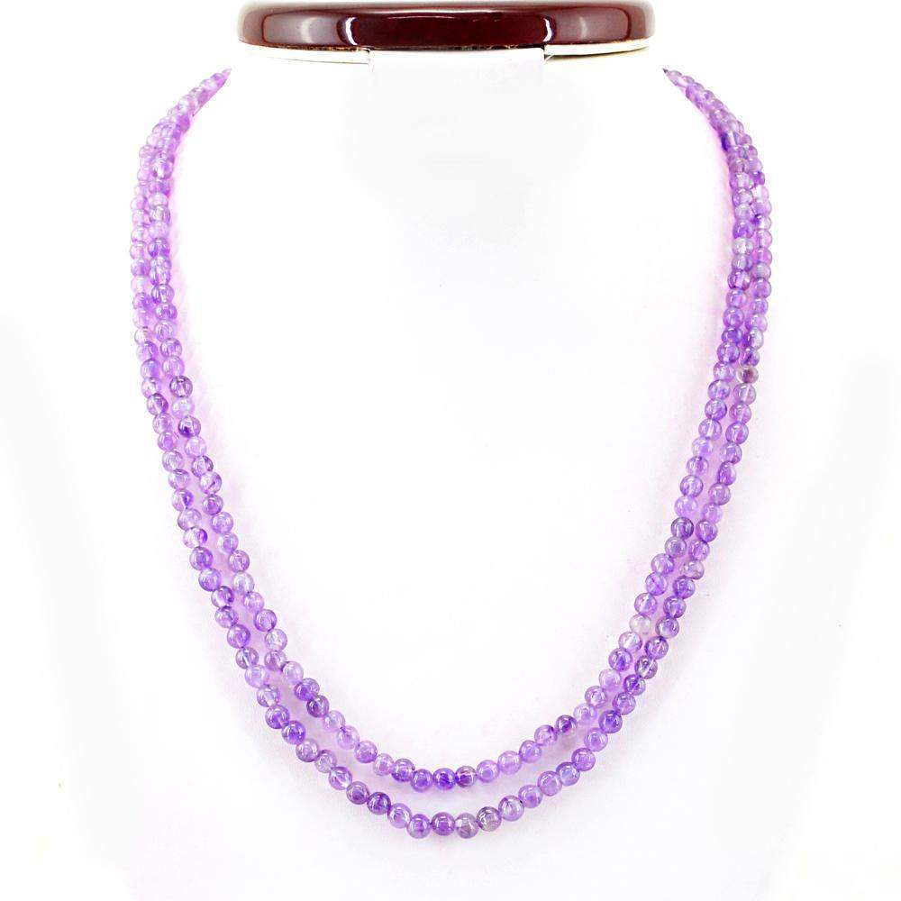 gemsmore:2 Line Purple Amethyst Necklace Natural Round Shape Beads