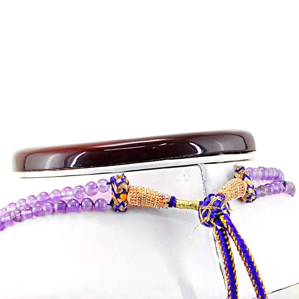 gemsmore:2 Line Purple Amethyst Necklace Natural Round Shape Beads