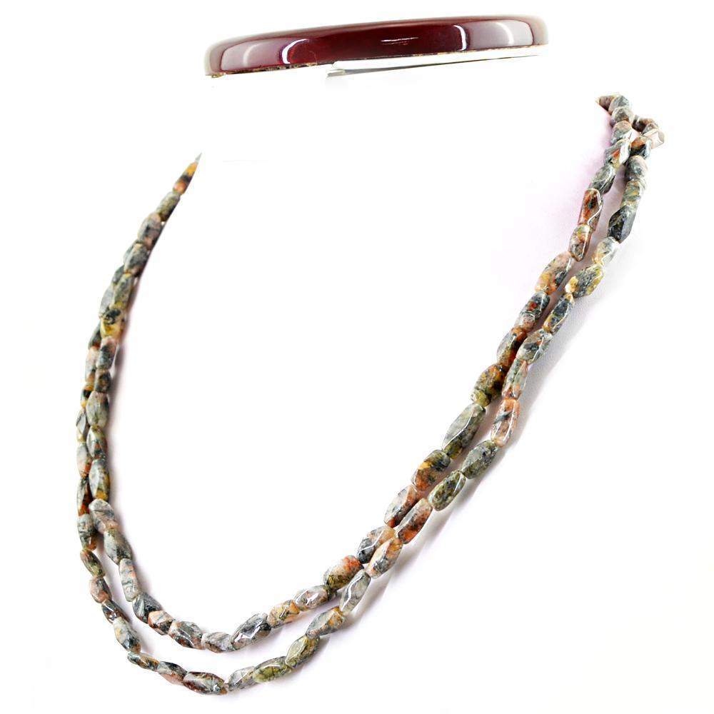 gemsmore:2 Line Rutile Quartz Necklace Natural Untreated Faceted Beads