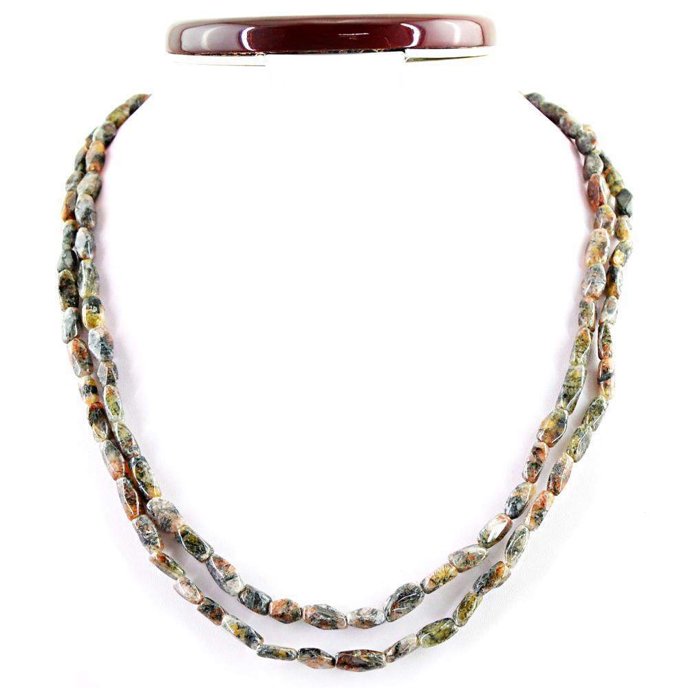 gemsmore:2 Line Rutile Quartz Necklace Natural Untreated Faceted Beads