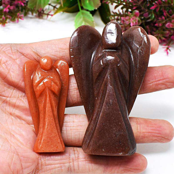 gemsmore:2 Pieces Aventurine Carved Healing Angel Setsir0