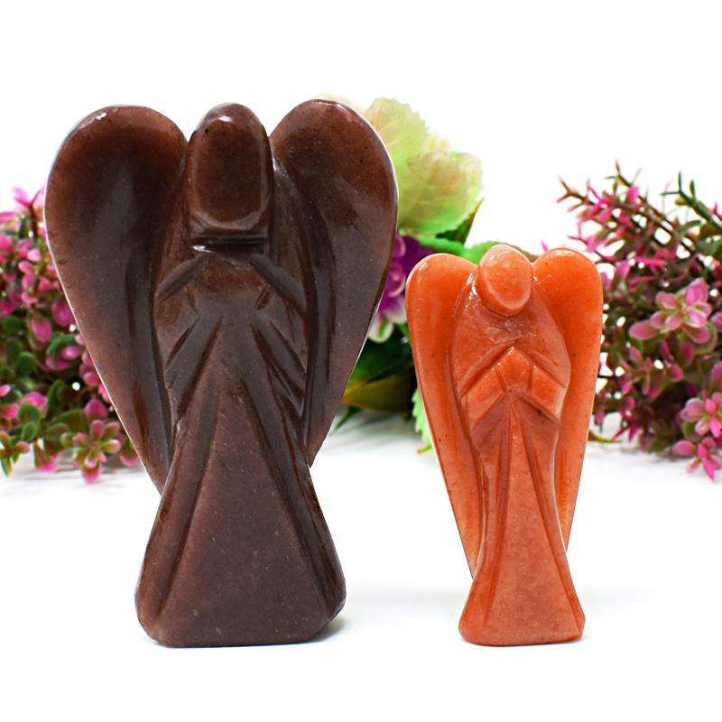 gemsmore:2 Pieces Aventurine Carved Healing Angel Setsir0