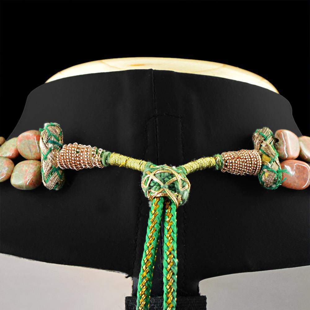 gemsmore:2 Strand Blood Green Unakite Necklace Natural Untreated Beads