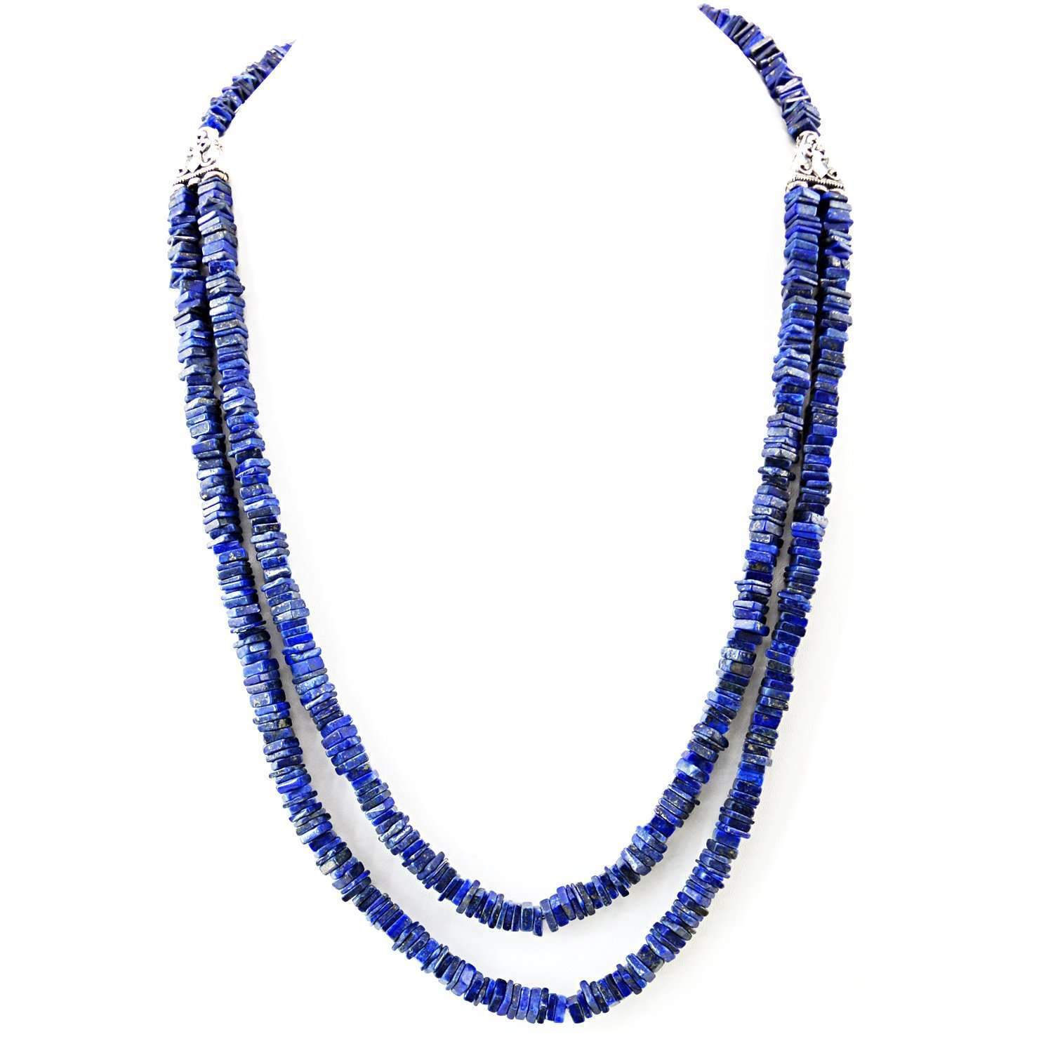 gemsmore:2 Strand Blue Lapis Lazuli Necklace Natural Unheated Beads - Free Shipping