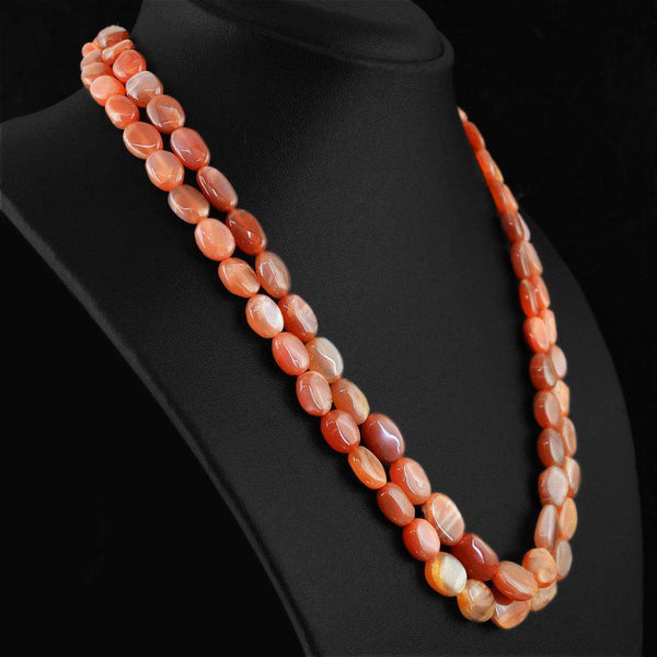 gemsmore:2 Strand Moonstone Necklace Natural Oval Shape Untreated Beads
