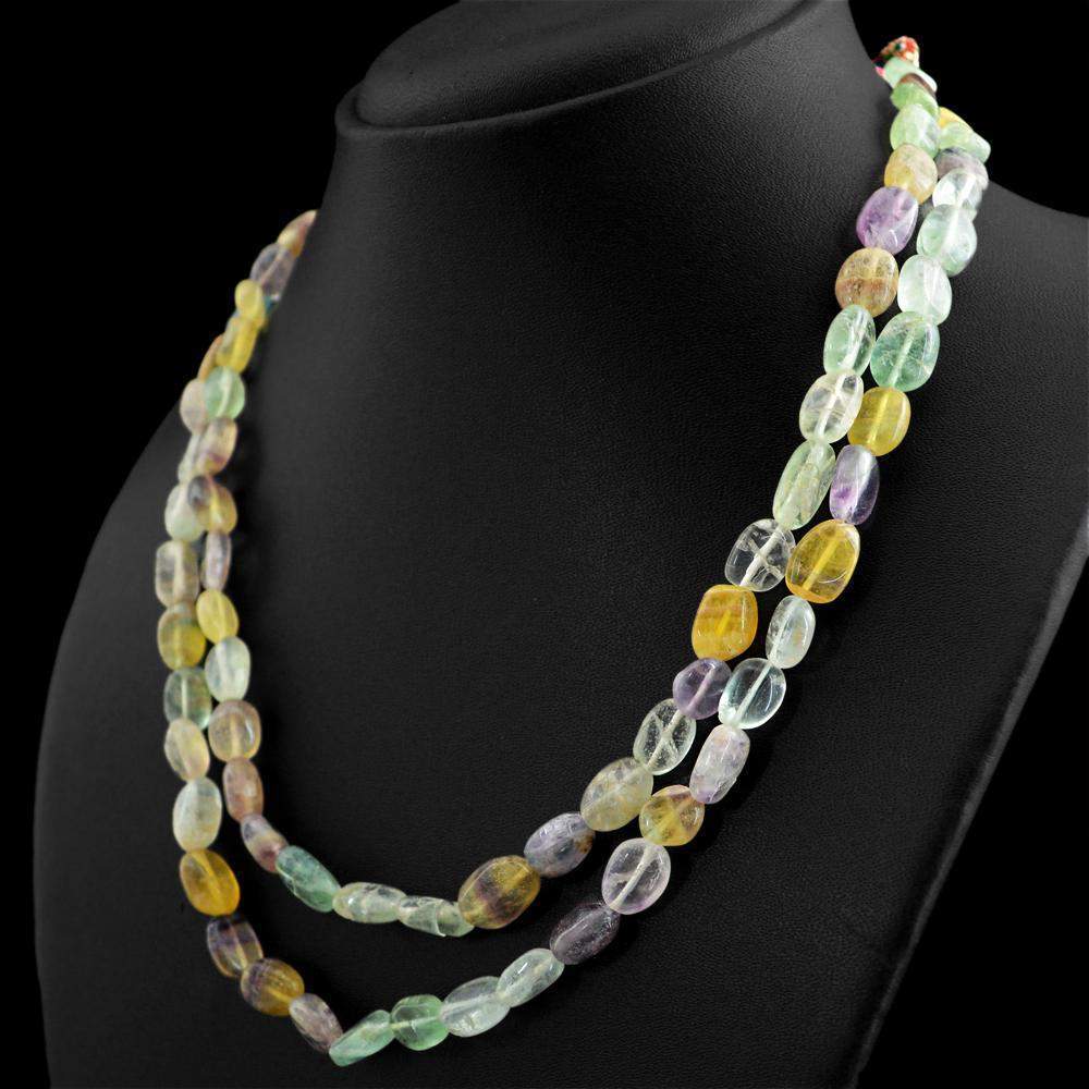gemsmore:2 Strand Multicolor Fluorite Necklace Natural Untreated Oval Beads