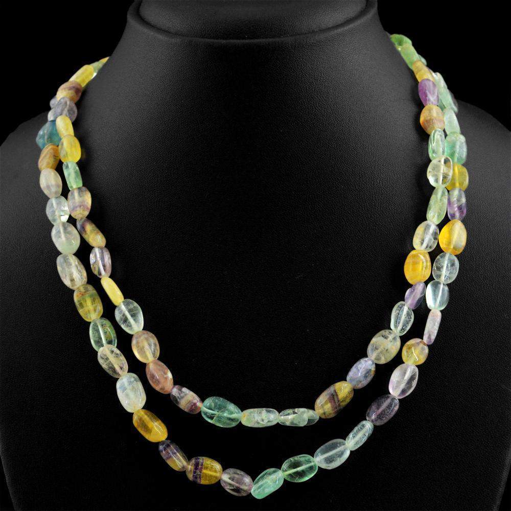 gemsmore:2 Strand Multicolor Fluorite Necklace Natural Untreated Oval Beads