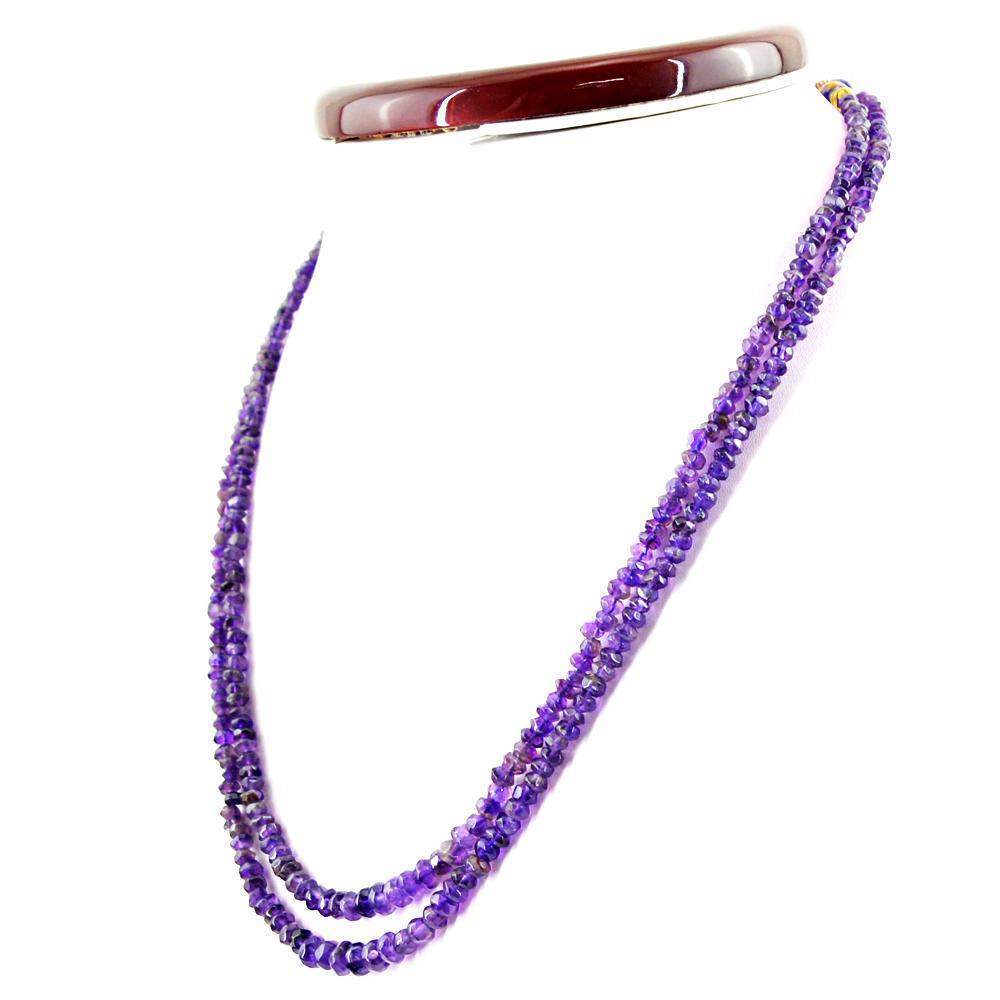 gemsmore:2 Strand Purple Amethyst Necklace Natural Round Shape Faceted Beads