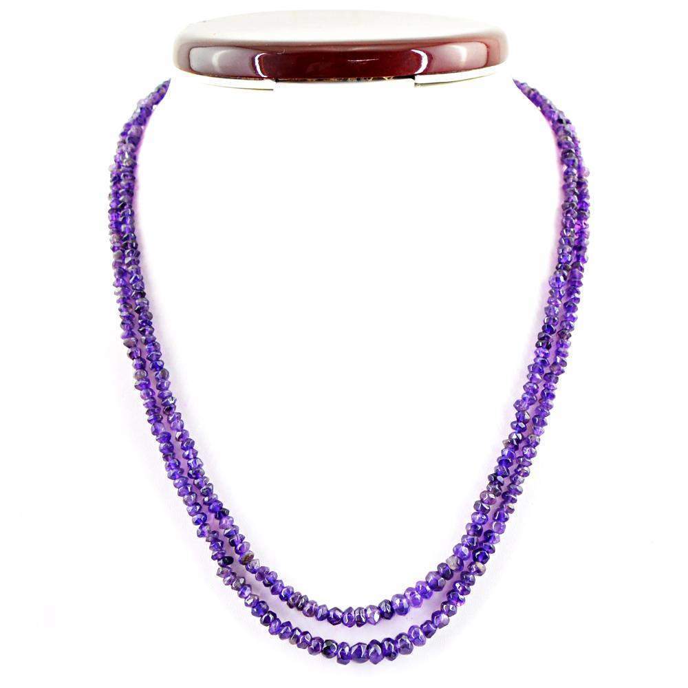 gemsmore:2 Strand Purple Amethyst Necklace Natural Round Shape Faceted Beads