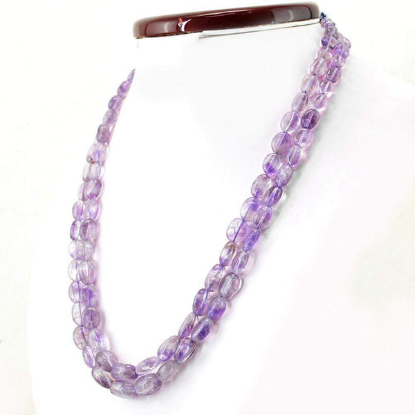 gemsmore:2 Strand Purple Amethyst Necklace Natural Untreated Oval Beads