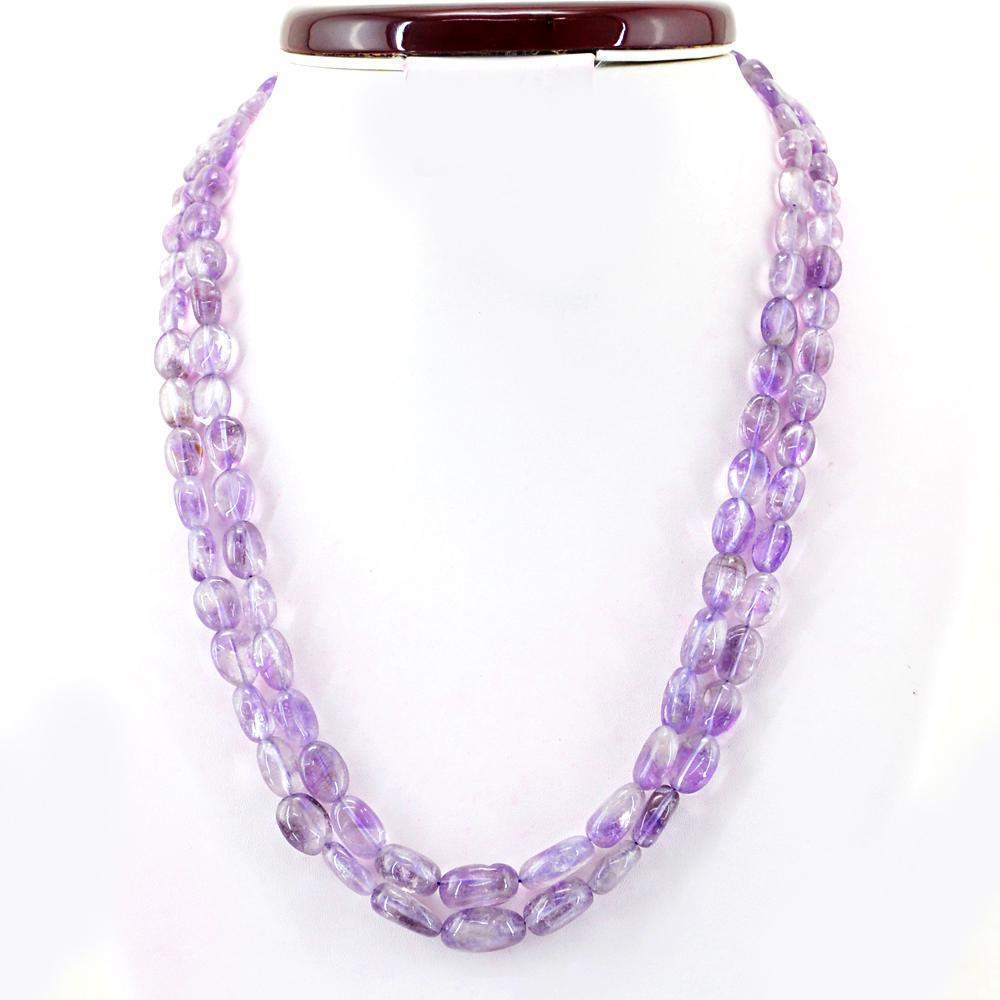 gemsmore:2 Strand Purple Amethyst Necklace Natural Untreated Oval Beads