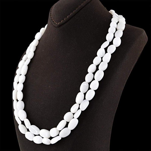 gemsmore:2 Strand White Agate Necklace Natural Untreated Oval Beads