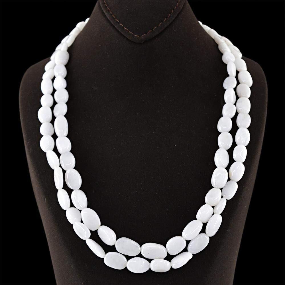 gemsmore:2 Strand White Agate Necklace Natural Untreated Oval Beads