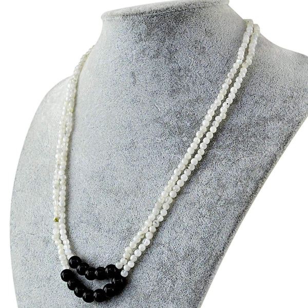 gemsmore:2 Strand White Moonstone & Black Spinel Necklace Natural Round Shape Beads