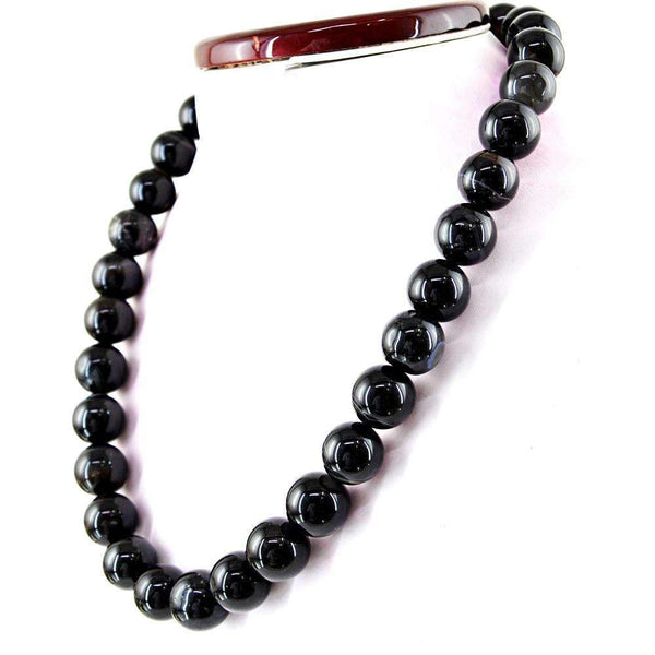 gemsmore:20 Inches Long Black Onyx Necklace - Natural Round Shape Beads