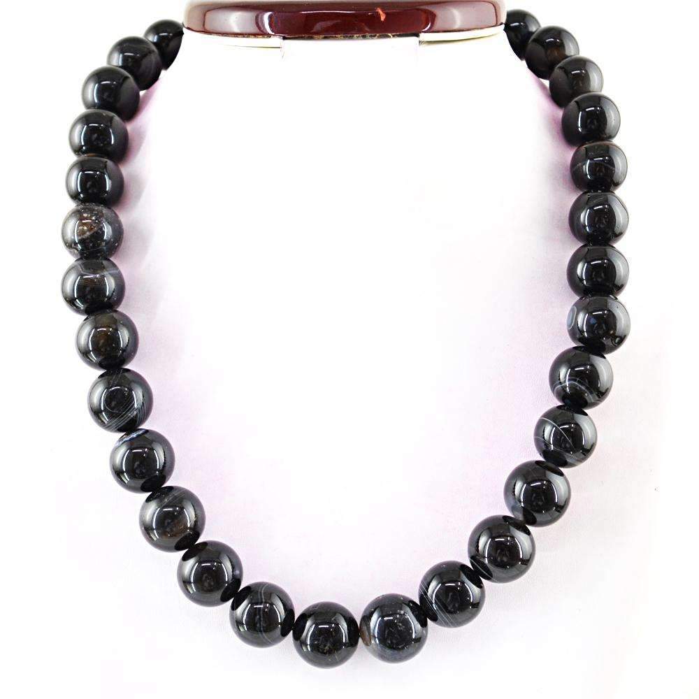 gemsmore:20 Inches Long Black Onyx Necklace - Natural Round Shape Beads