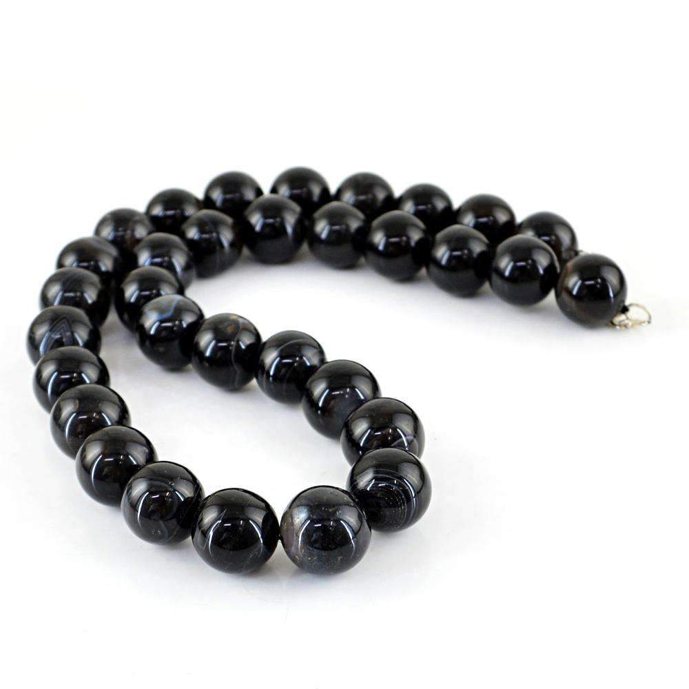 gemsmore:20 Inches Long Black Onyx Necklace - Natural Round Shape Beads