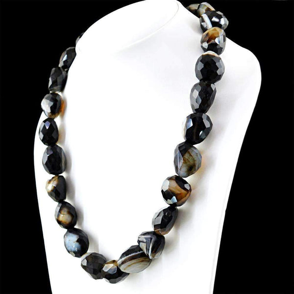 gemsmore:20 Inches Long Black Onyx Necklace Natural Faceted Beads