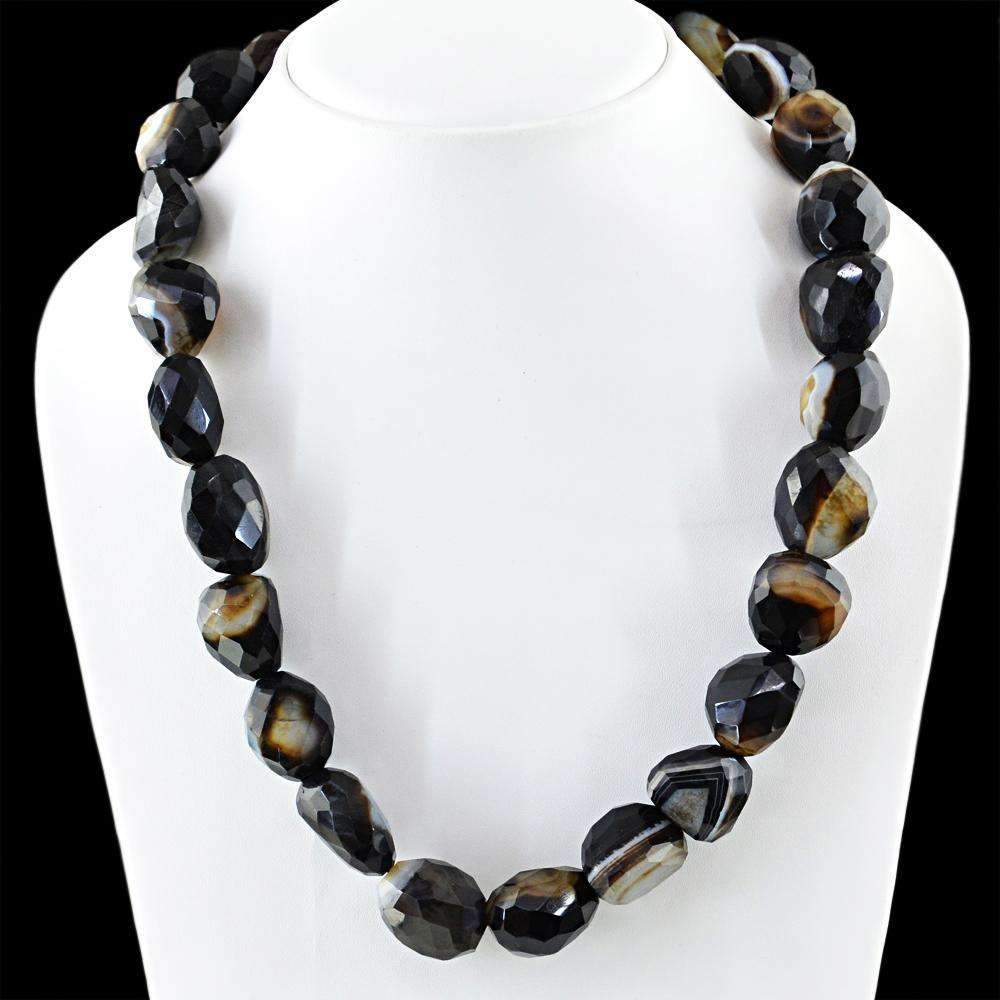 gemsmore:20 Inches Long Black Onyx Necklace Natural Faceted Beads