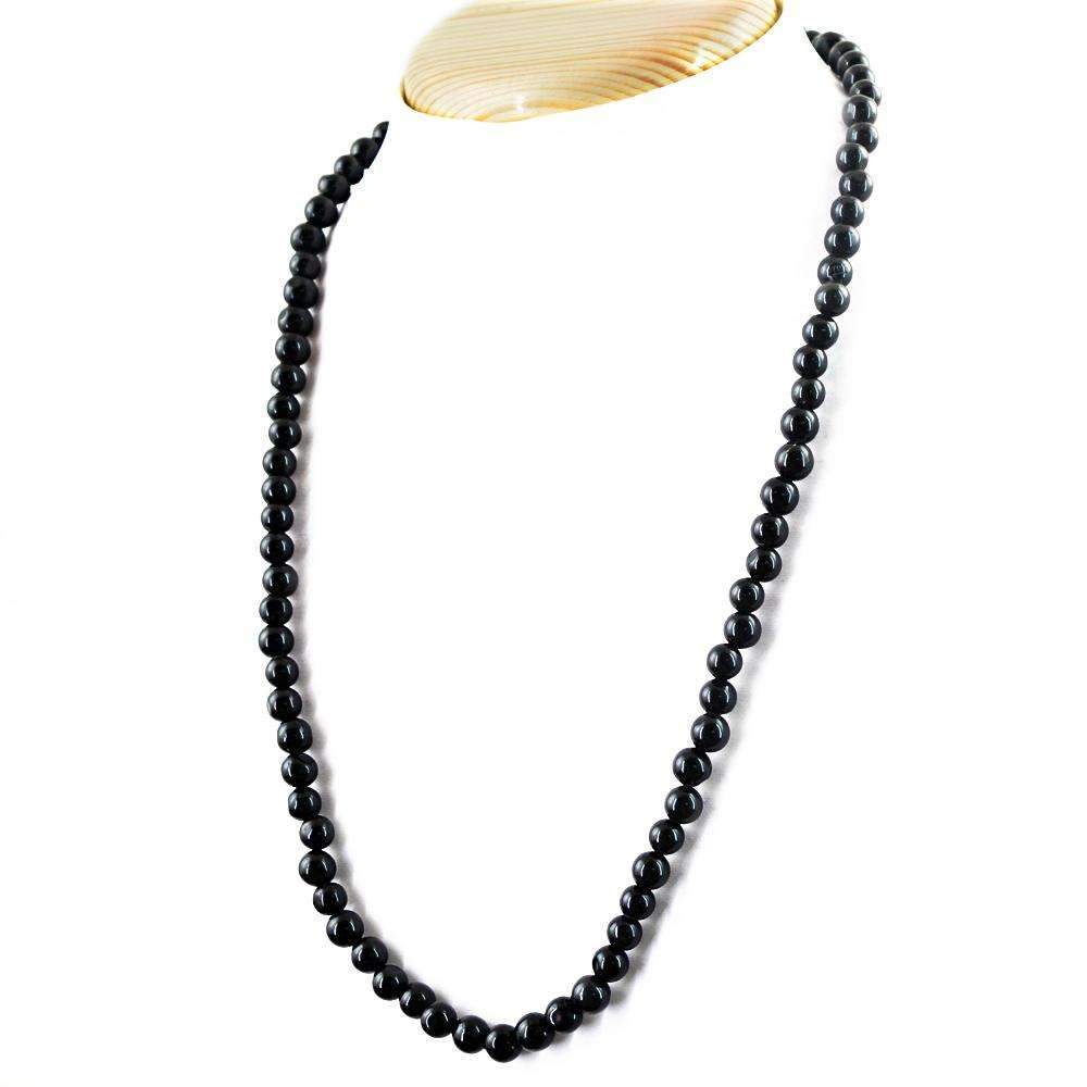 gemsmore:20 Inches Long Black Spinel Necklace Natural Untreated Round Shape Beads
