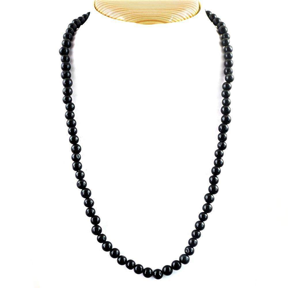 gemsmore:20 Inches Long Black Spinel Necklace Natural Untreated Round Shape Beads