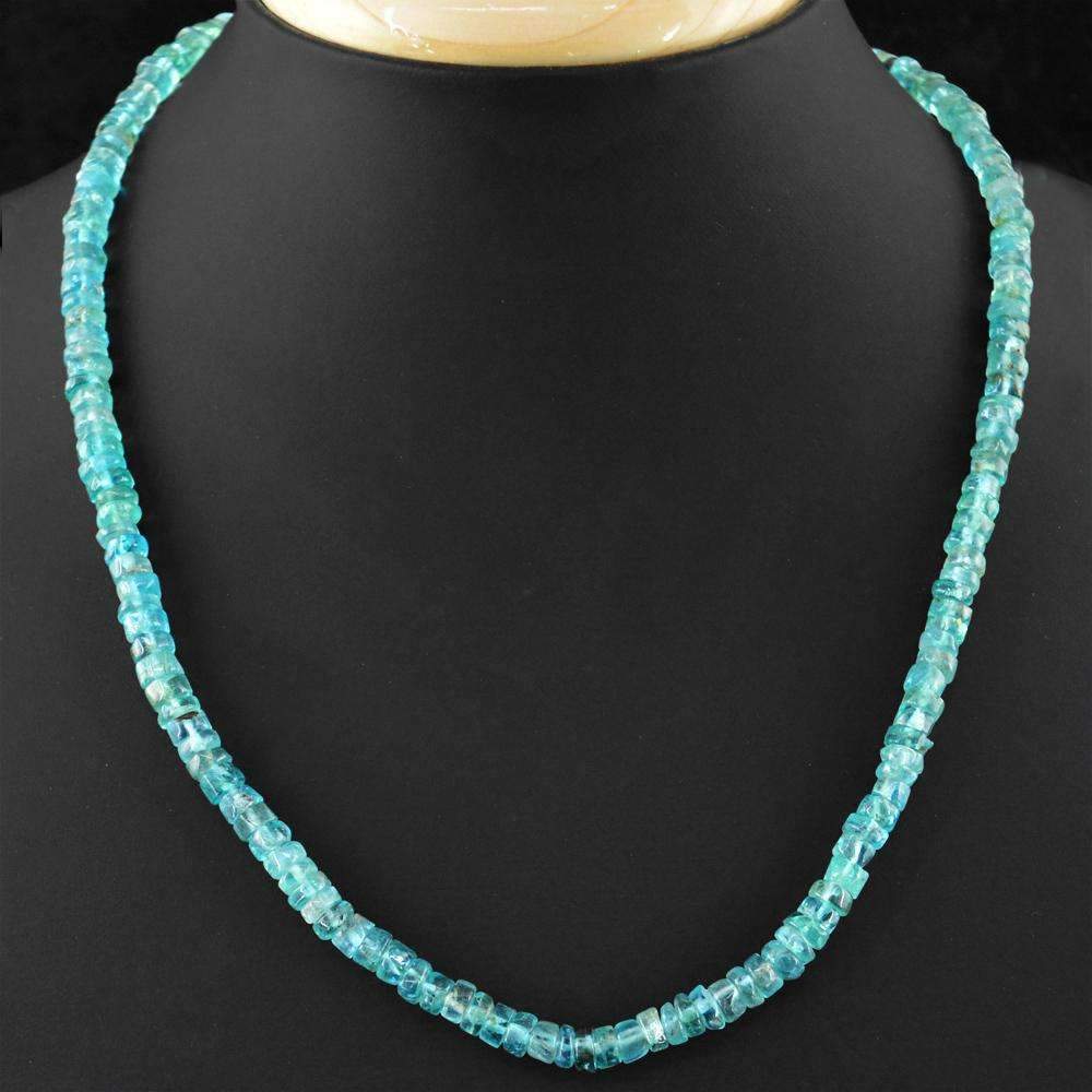 gemsmore:20 Inches Long Blue Apatite Necklace Natural Round Shape Beads