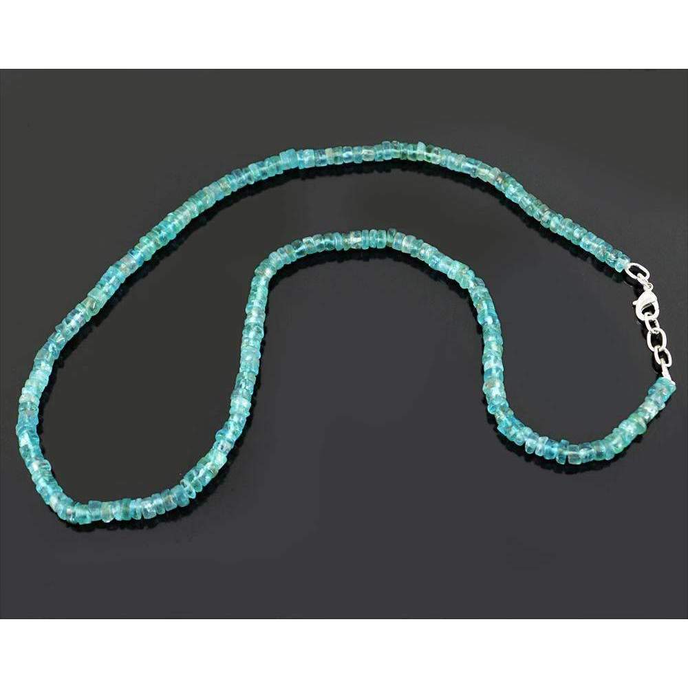 gemsmore:20 Inches Long Blue Apatite Necklace Natural Round Shape Beads