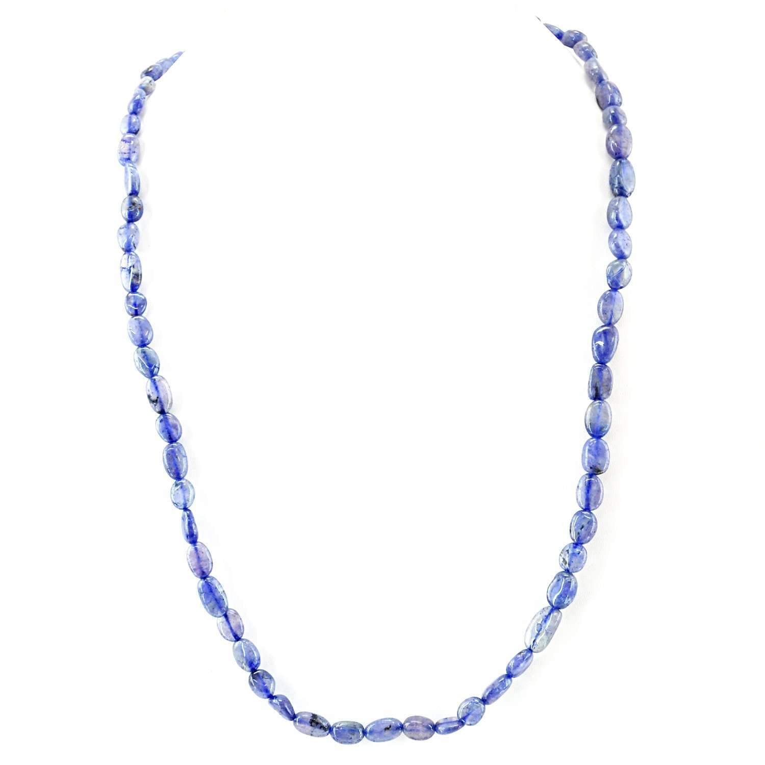 gemsmore:20 Inches Long Blue Tanzanite Necklace Natural Oval Shape Beads