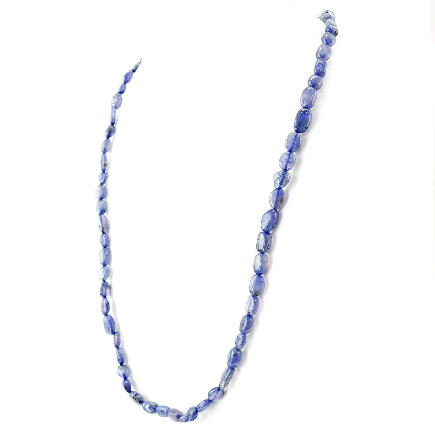 gemsmore:20 Inches Long Blue Tanzanite Necklace Natural Oval Shape Beads
