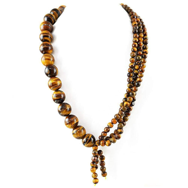 gemsmore:20 Inches Long Golden Tiger Eye Necklace Natural Round Beads