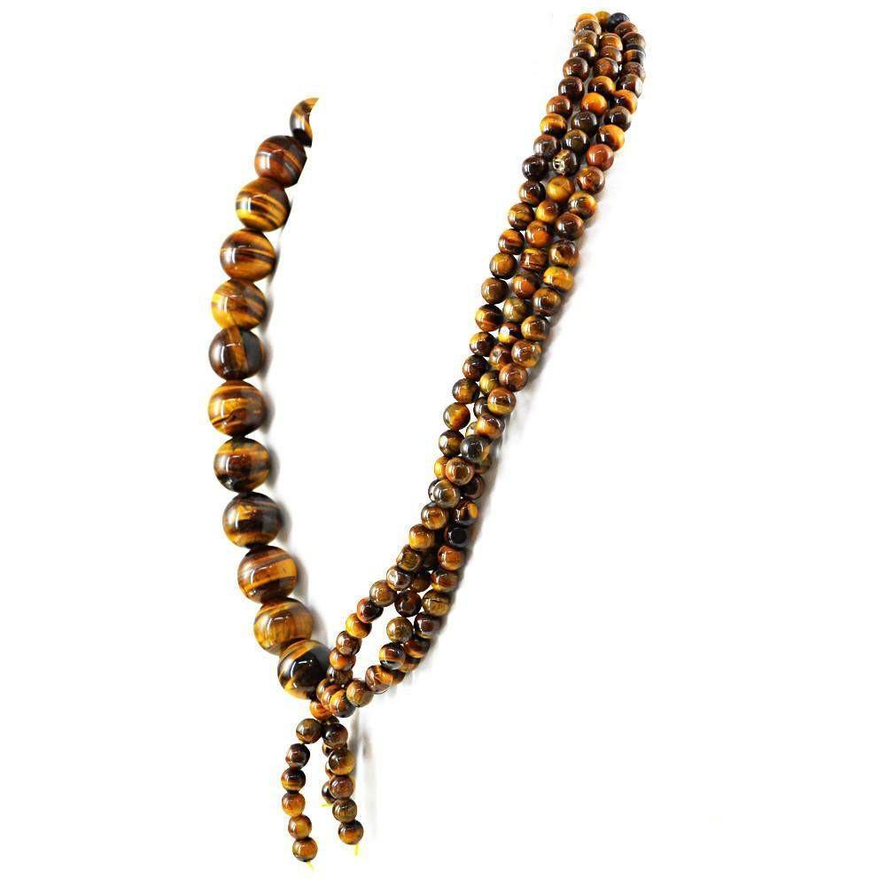 gemsmore:20 Inches Long Golden Tiger Eye Necklace Natural Round Beads