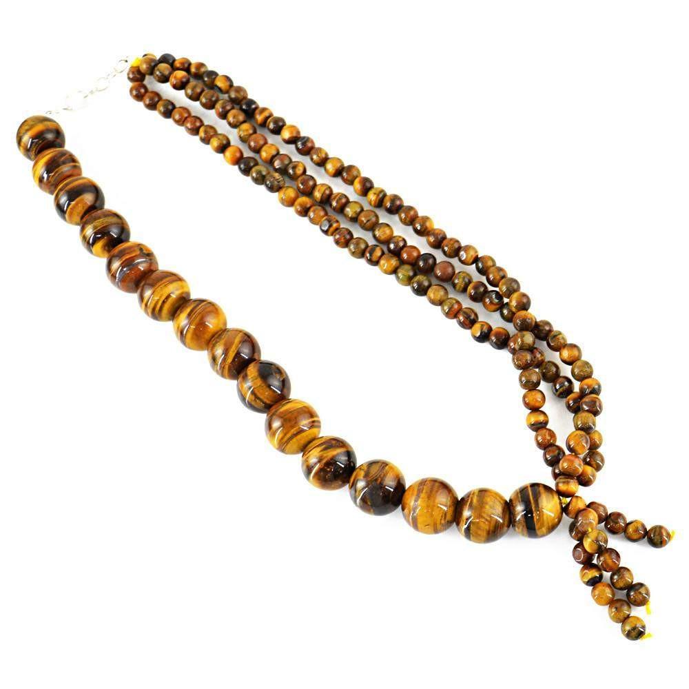 gemsmore:20 Inches Long Golden Tiger Eye Necklace Natural Round Beads