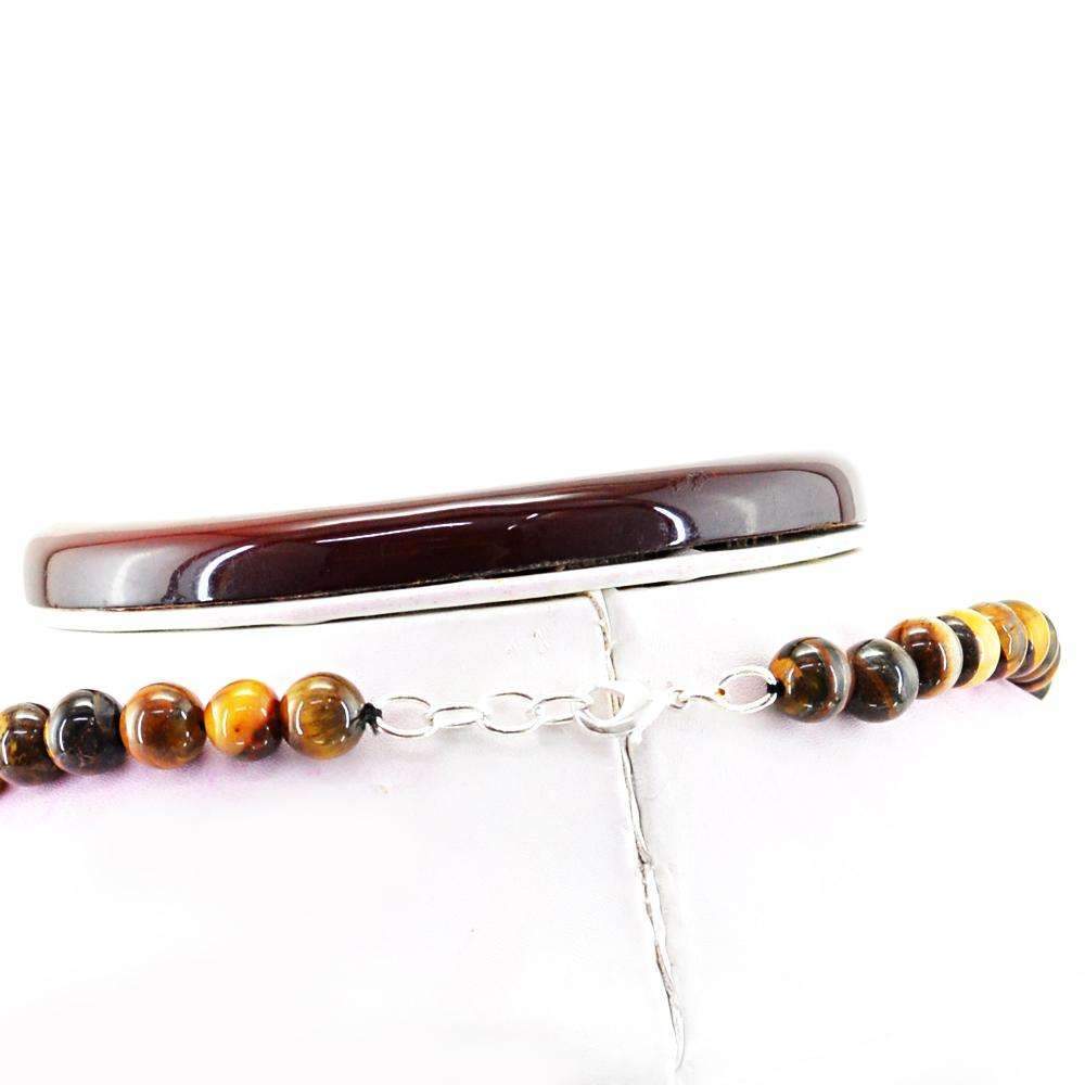 gemsmore:20 Inches Long Golden Tiger Eye Necklace Natural Round Shape Beads