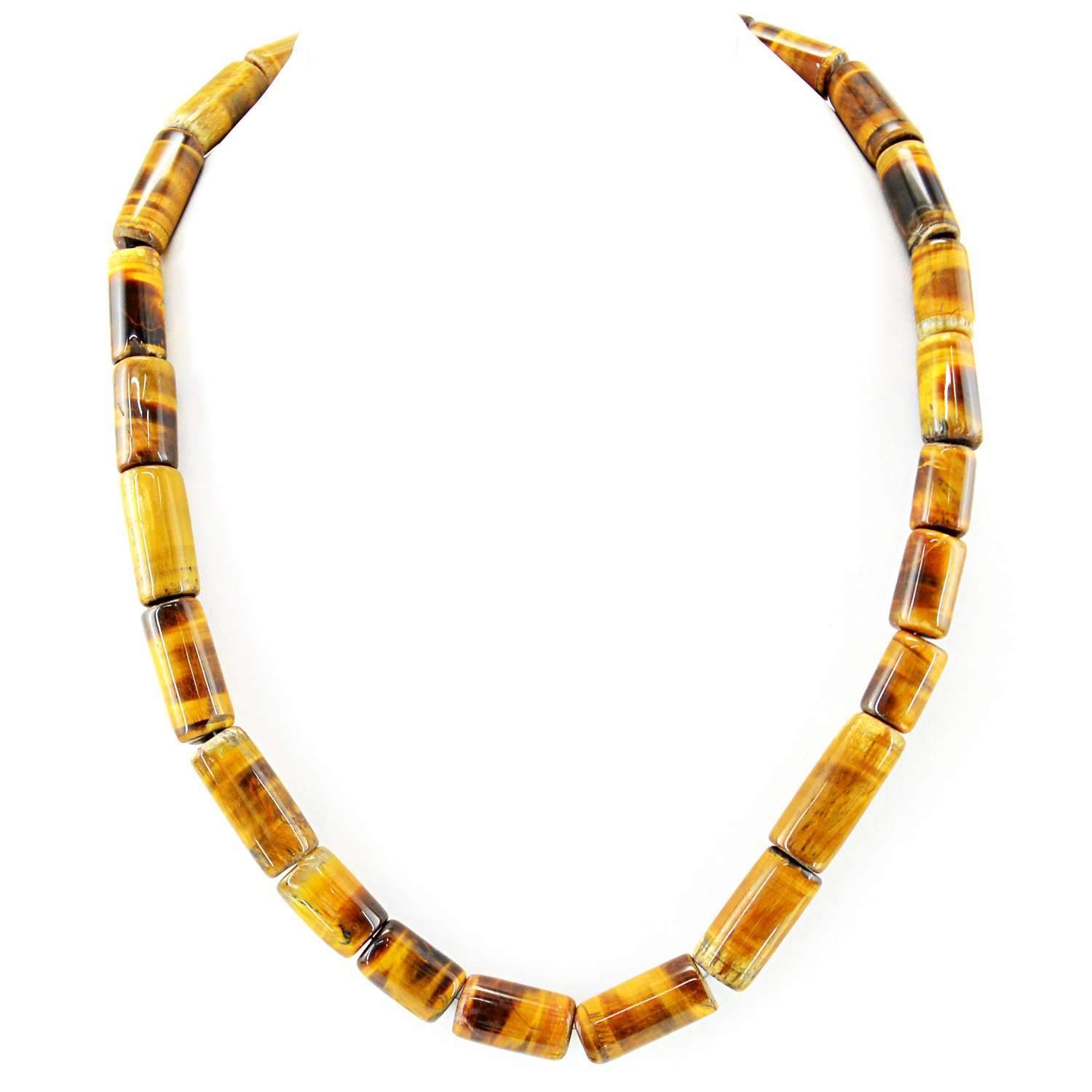 gemsmore:20 Inches Long Golden Tiger Eye Necklace Natural Single Strand Untreated Beads