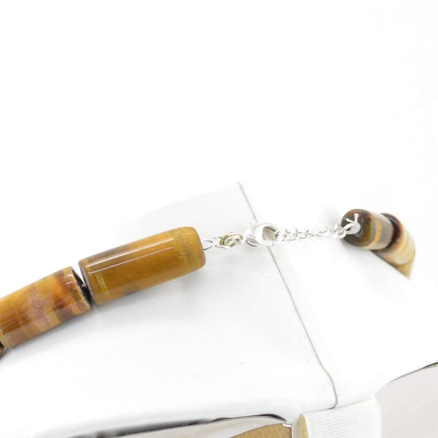 gemsmore:20 Inches Long Golden Tiger Eye Necklace Natural Single Strand Untreated Beads