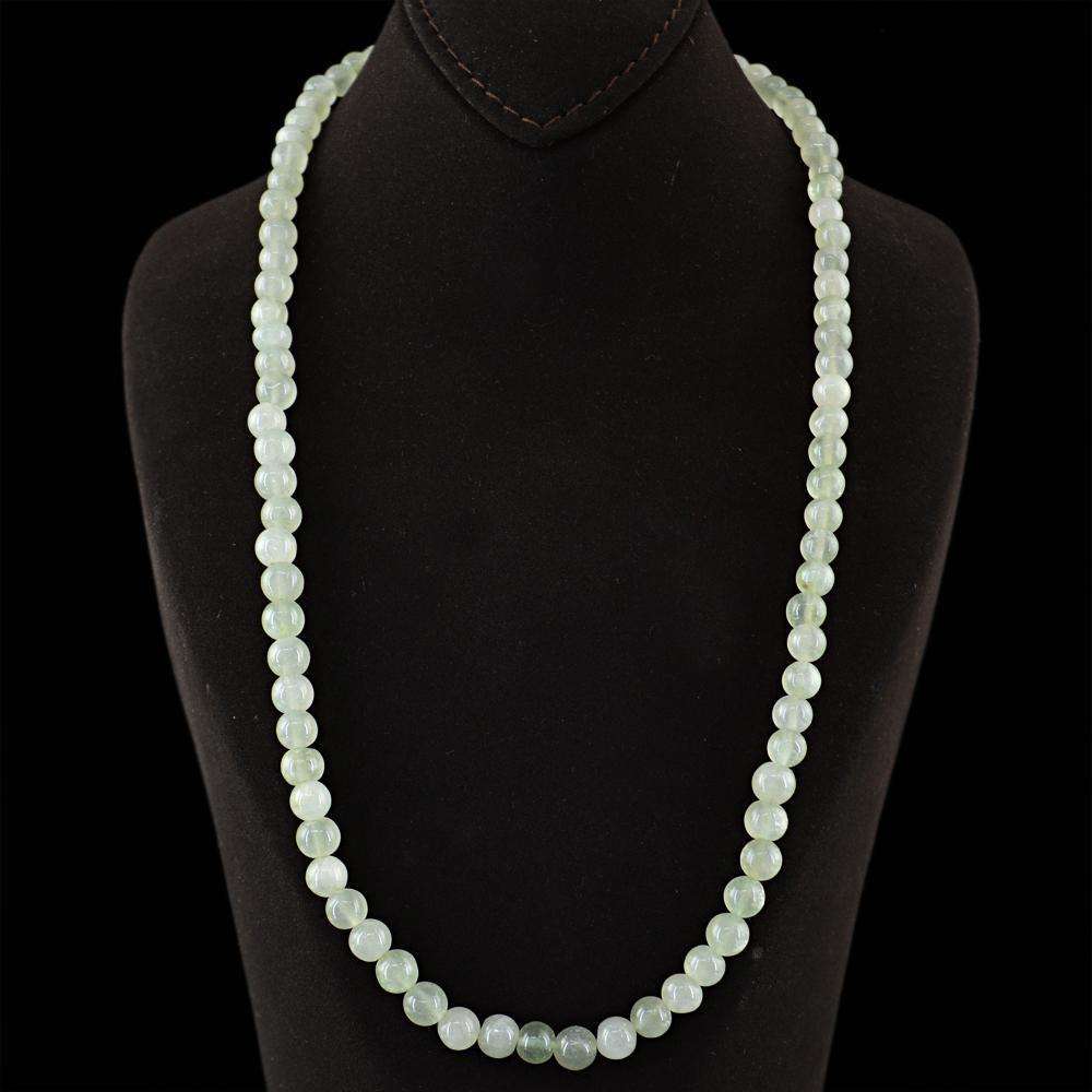 gemsmore:20 Inches Long Green Aquamarine Necklace Natural Round Shape Beads