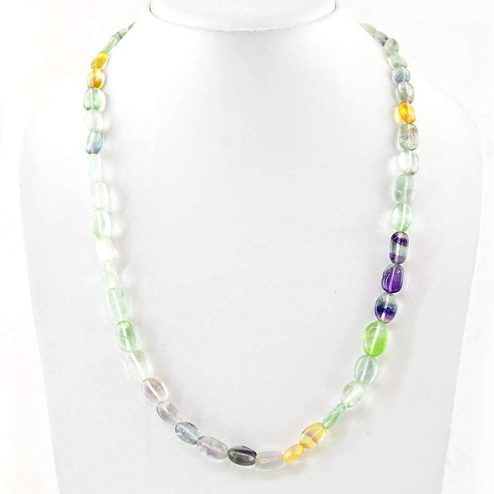gemsmore:20 Inches Long Multicolor Fluorite Necklace Natural Oval Shape Beads