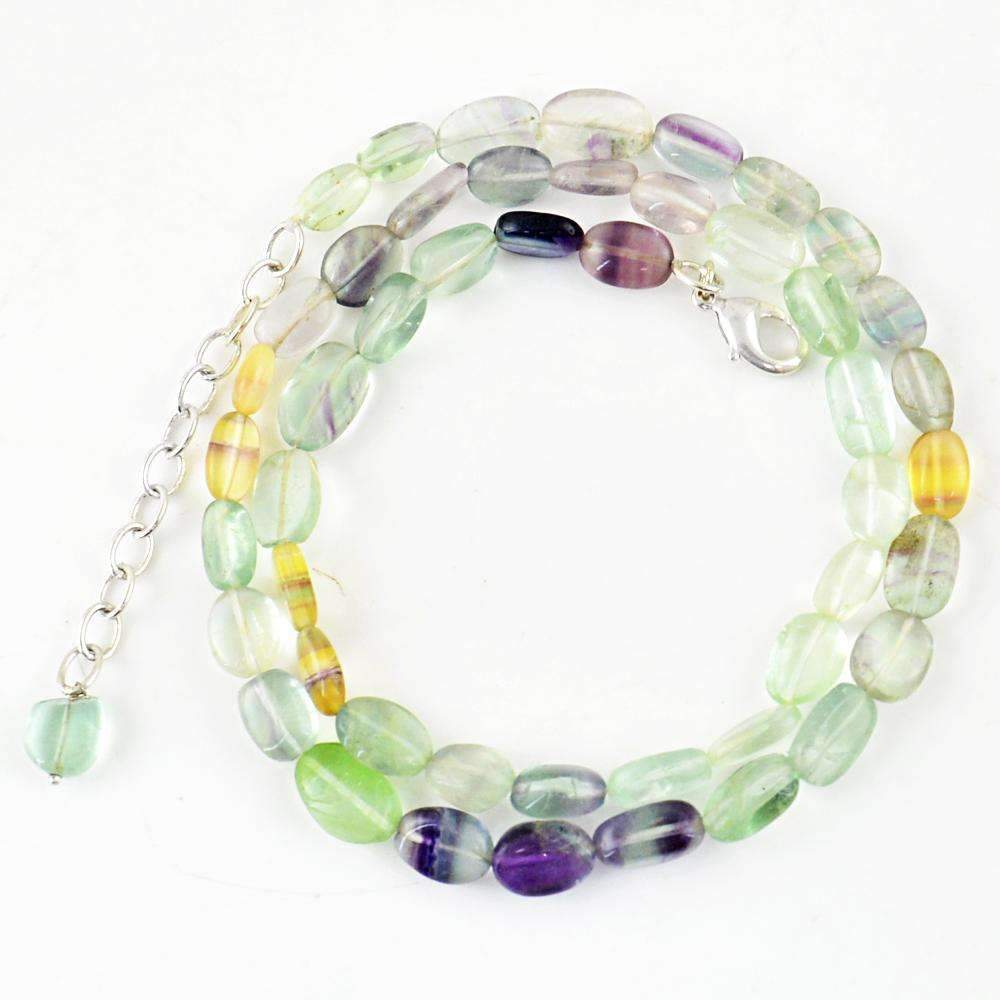 gemsmore:20 Inches Long Multicolor Fluorite Necklace Natural Oval Shape Beads